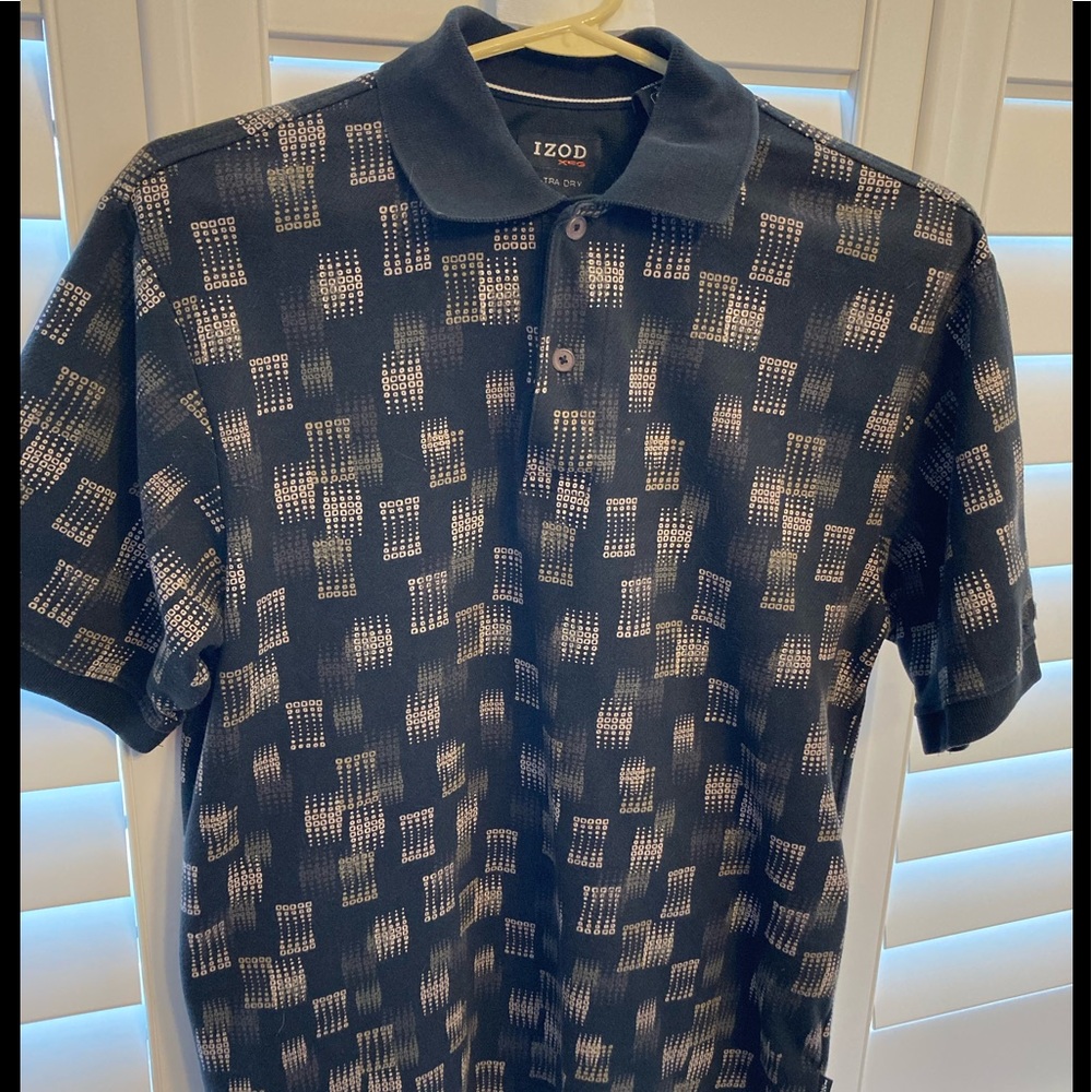 Perfect with khaki pants! Black and khaki Izod polo shirt.